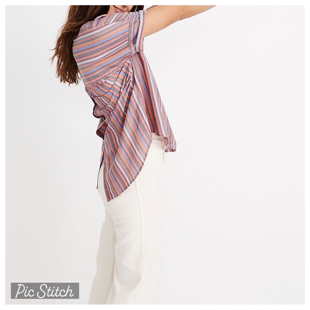 Madewell Courier Button-Back Shirt in Rainbow Stripe XS -relaxed fit